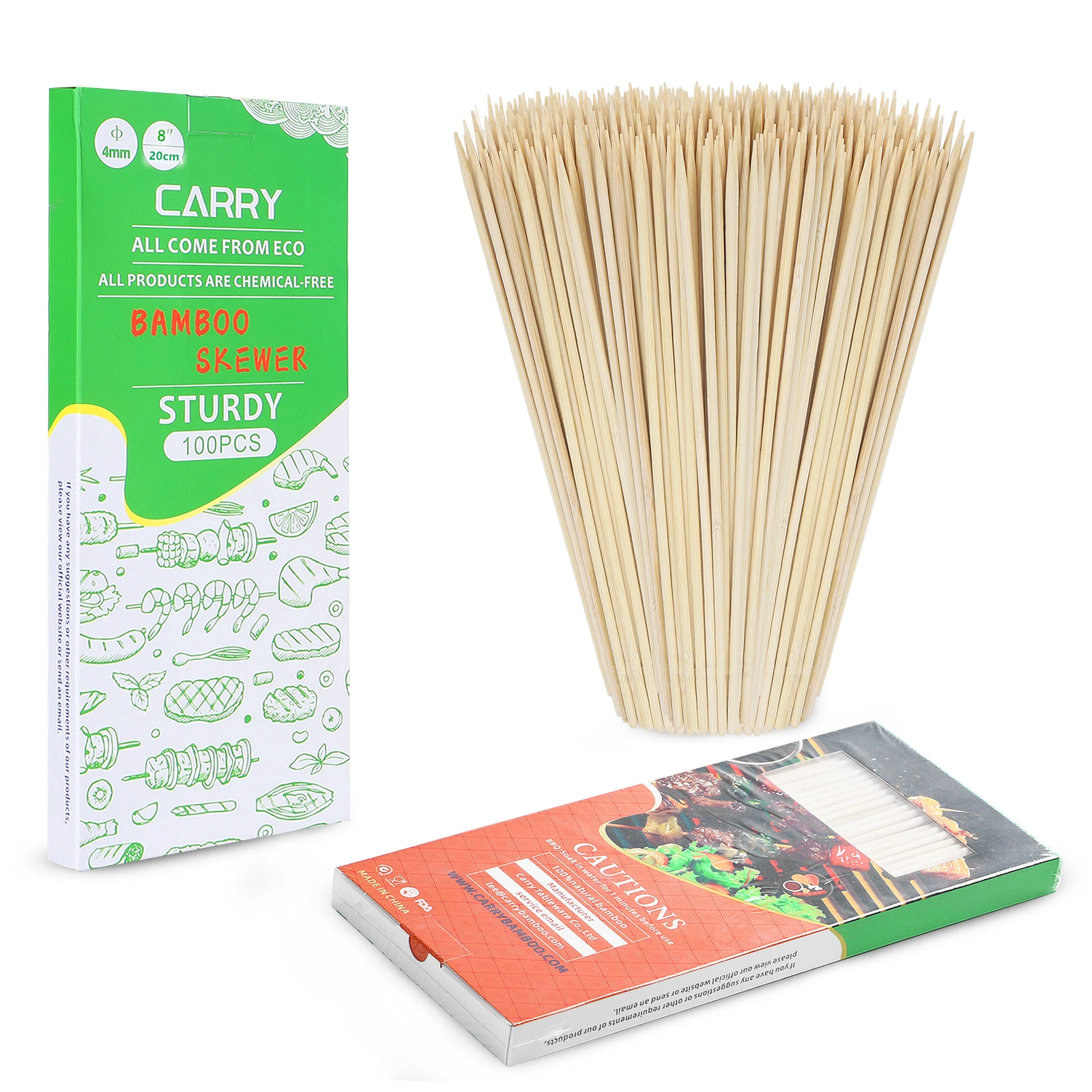 4.0mm Dia Premium Quality Disposable Bamboo Skewers Ready to Ship BBQ Sticks in Bulk  CARRY Brand
