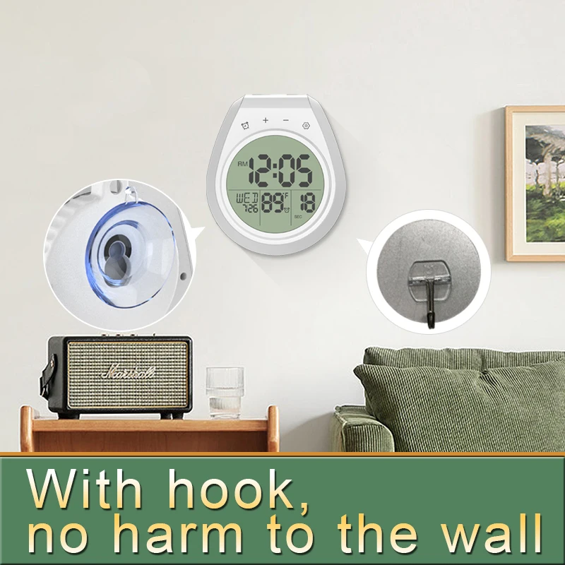 2710 Waterproof Shower Clock Washroom Timer Suction bathroom Wall Hygrometer Thermometer smart digital alarm clock