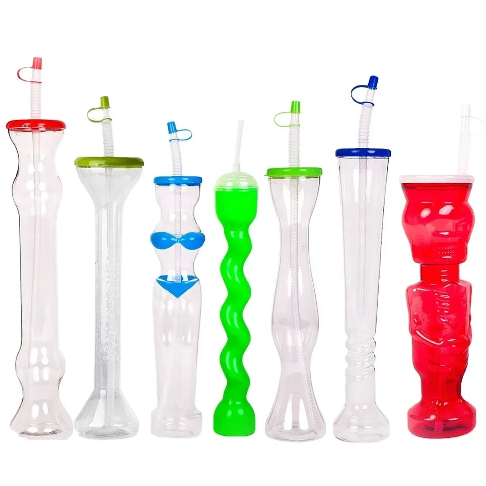 Plastic Yard Glass 500 ML Party Slush Cup With Straw And Cover