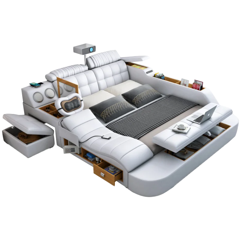 Современная многофункциональная кровать-татами из искусственной кожи с массажными функциями