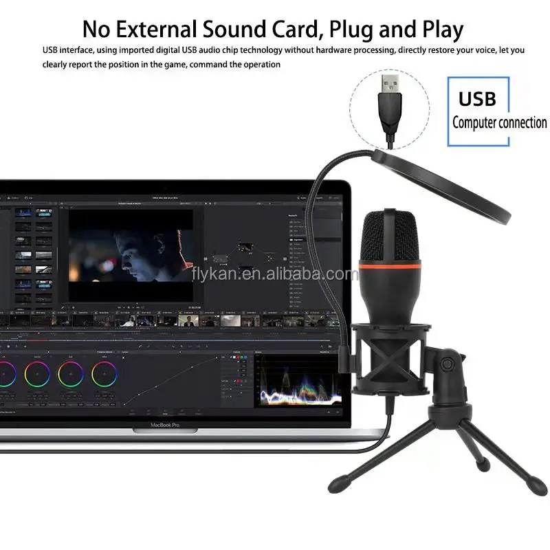 Fly Kan USB Desktop Condenser Microphone with Tripod Stand Studio Recording Streaming Microphone for PC/Computer/Mac(UMIC-SET01)