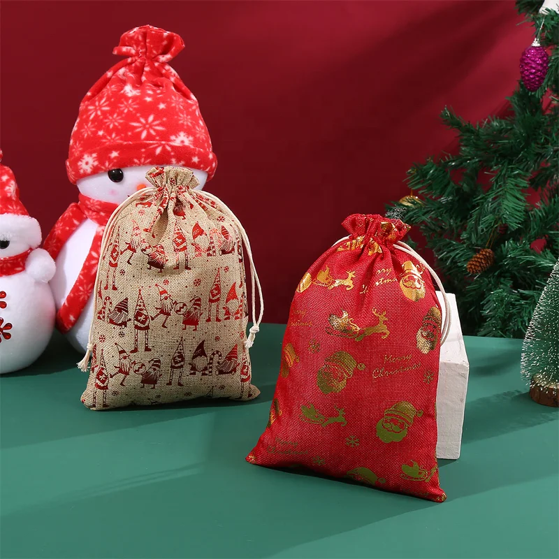 wholesale custom printed Christmas cotton gift bag wholesale custom logo small cotton drawstring  pouch