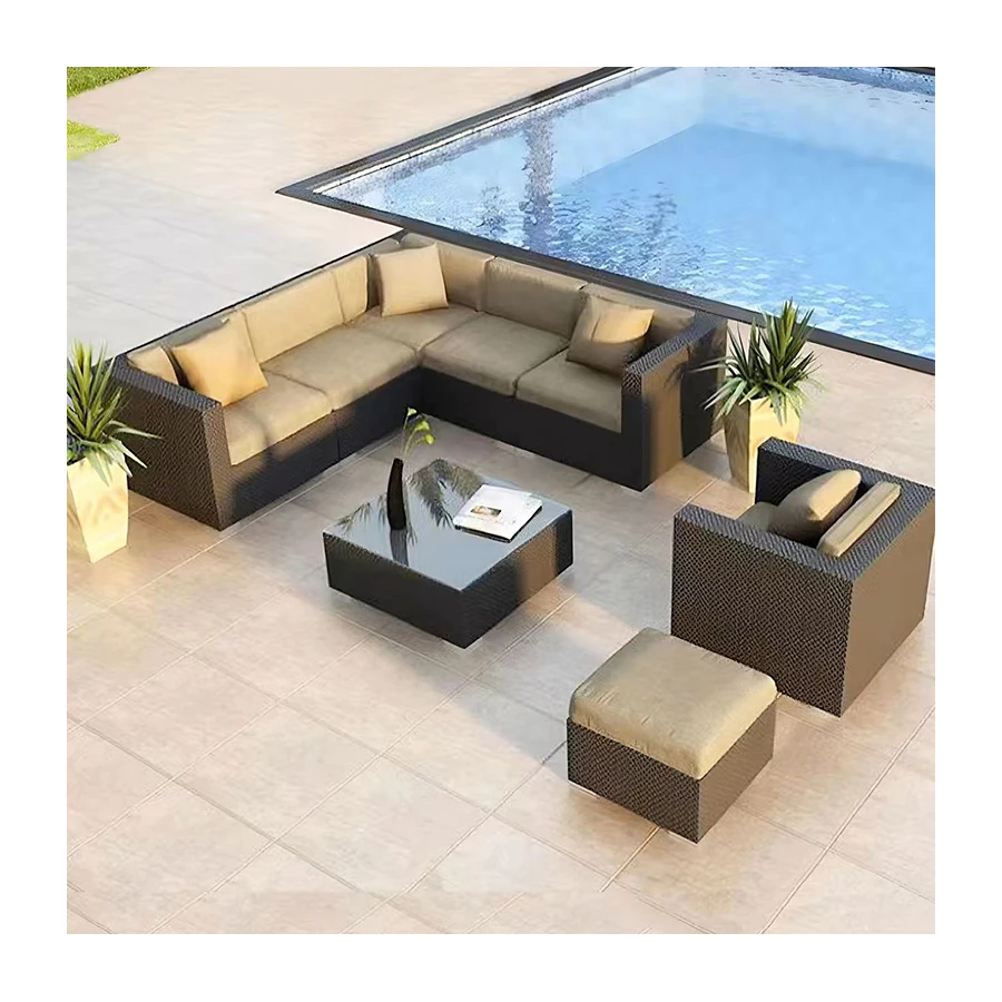 Waterproof Wicker Outdoor Metal Rattan Sofa Garden Corner Modular Waterproof Sofa Set For Patio