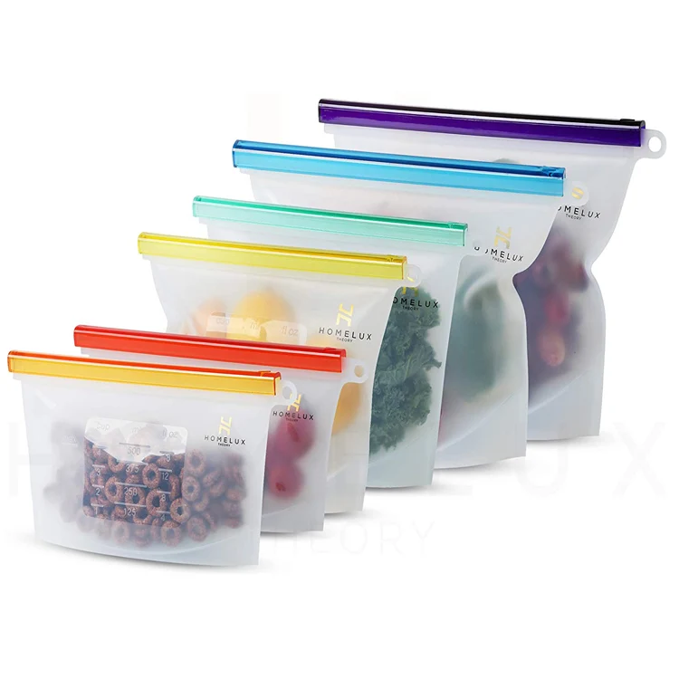 500/1000/1500/3000/4000ml Stand Up Bolsa de almacenamiento Reusable Leakproof Food Storage Bag Set BPA Free Silicone Food Bag