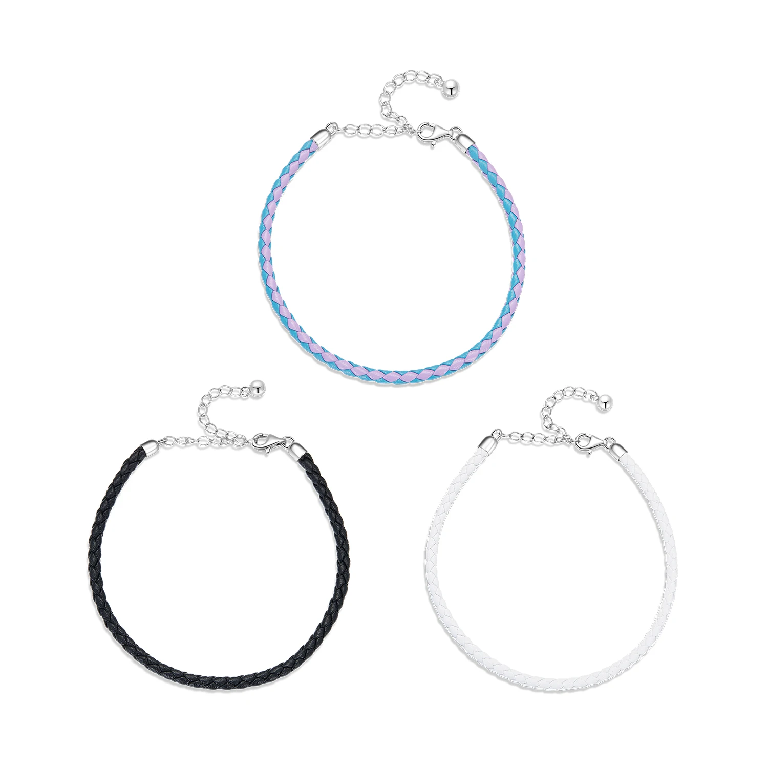 New simple braided leather rope bracelet all-match can be worn alone 925 silver bracelet SCB243