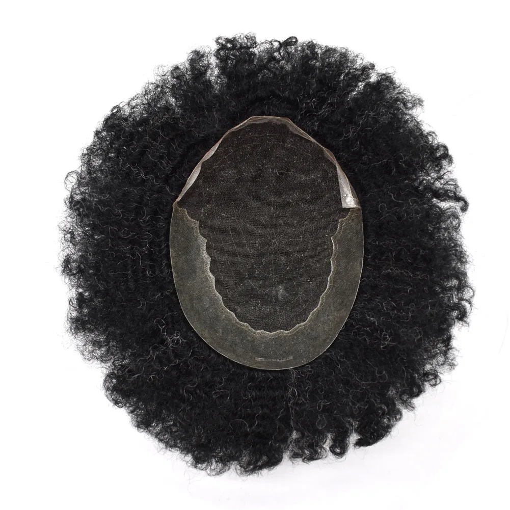 
Men Toupee Durable Replacement Lace & PU Afro Kinky Curly indian Remy Hair For Men Remy Hair Replacement Men Wig 