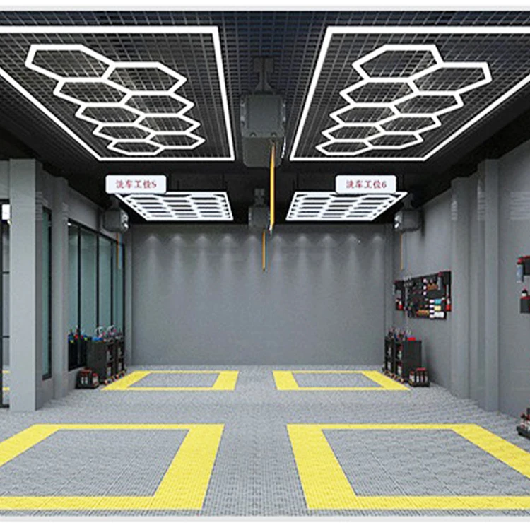 Factory Direct Sales Garage Light Hexagon Panel Hex LED Ceiling Hexagonal Workshop Light 9 Grid Hexagon Light System