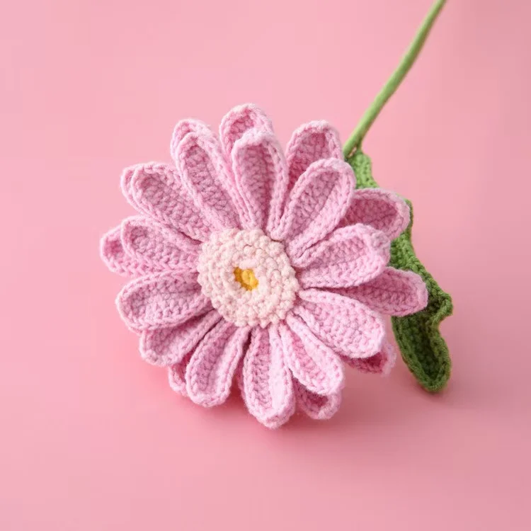 Stem Wool Knitted Flower Bouquet Gerbera Knit Gerbera Crochet African Chrysanthemum Flower Home Decoration Gifts Crochet Flower