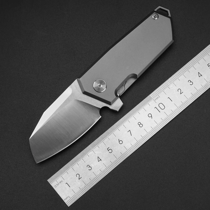 Great shape in the hand titanium alloy handle EDC d2 folding knife