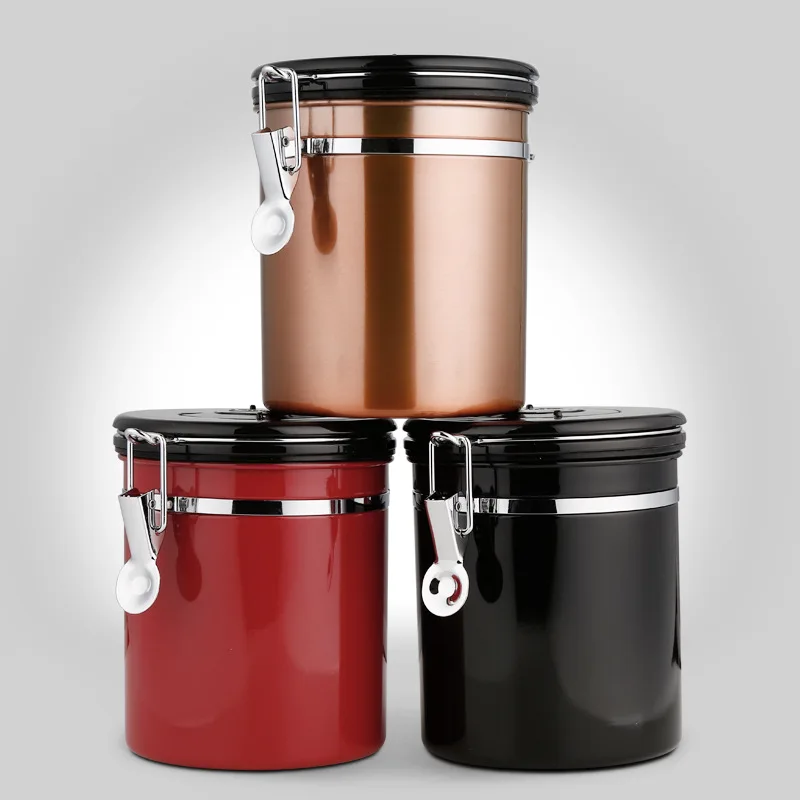 
Stainless Steel Coffee Canister With One Way Degassing Valve and Date Compass for 500grams coffee 