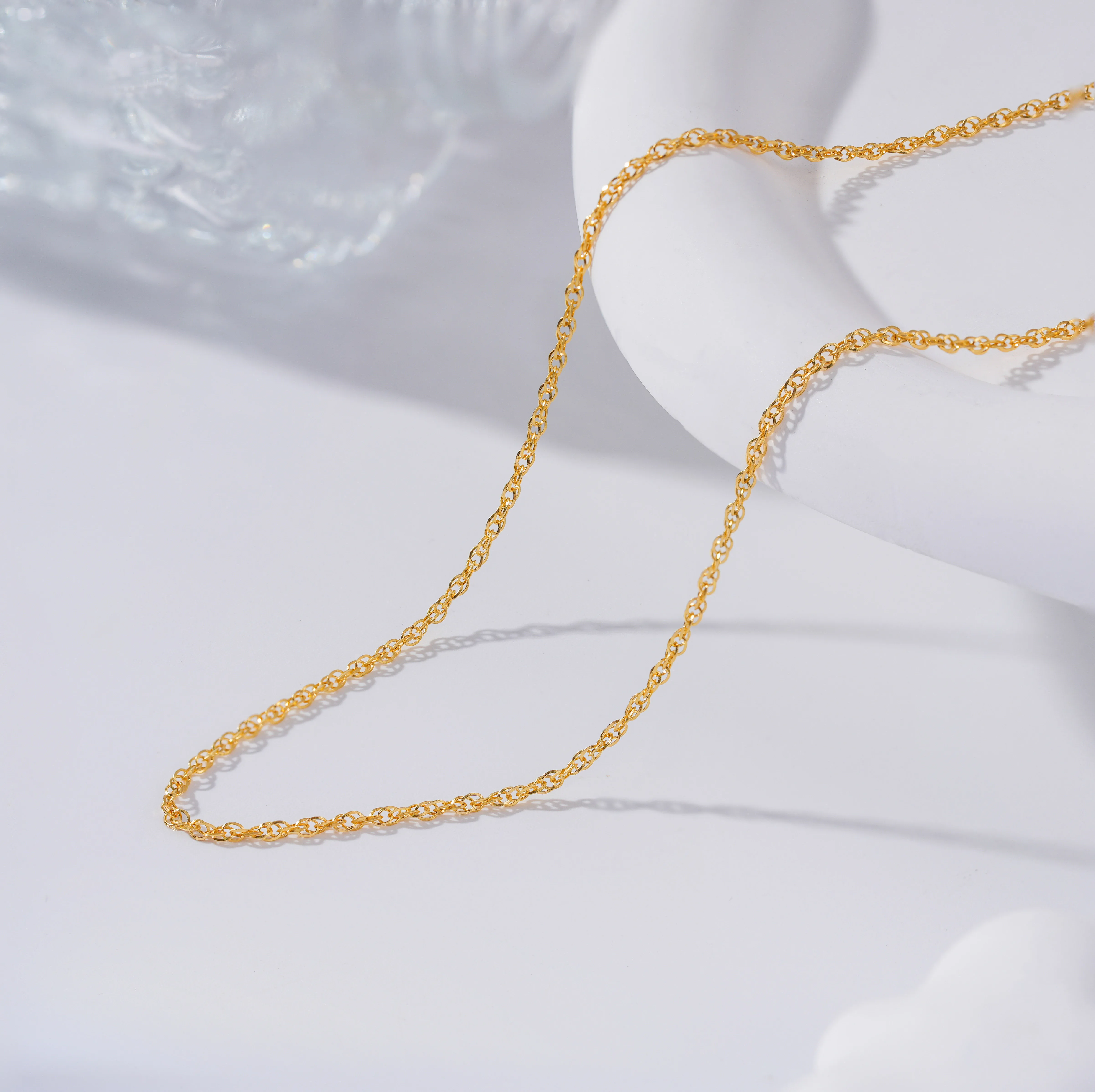 PCX Jewelry Bulk Sale 18k Gold Chain Pure Gold Square silk chain Real 18k Gold necklace for women 14k Bead necklace for men