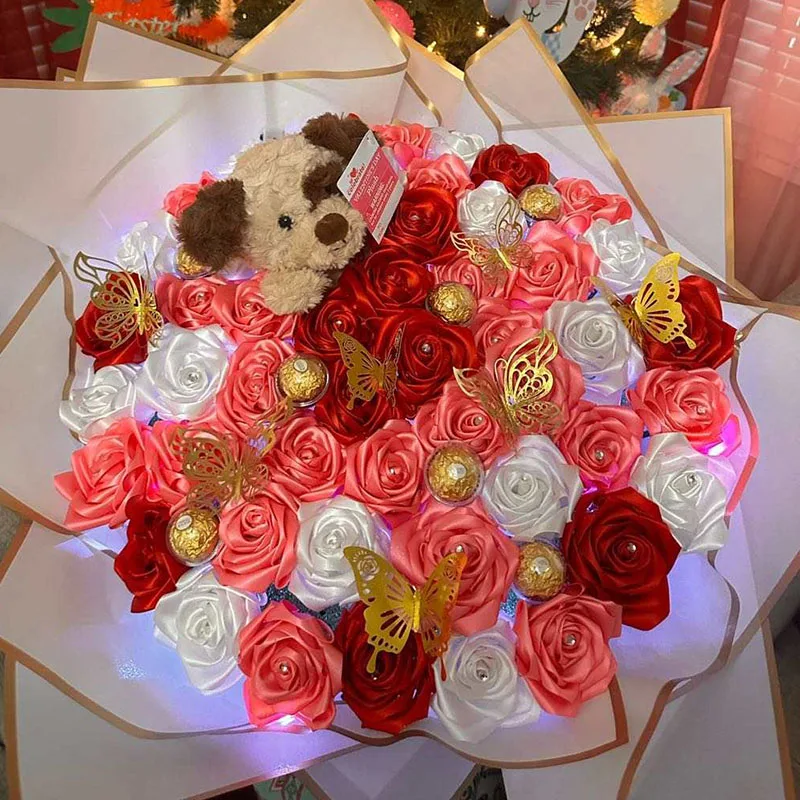 Wholesale Eternal Roses Bouquet  Red Gold Satin ribbon Roll Solid 1.5 inch 100 yards 4 cm Satin Ribbons for Ribbon Roses Flowers