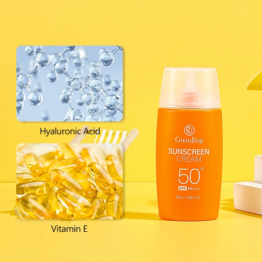 Солнцезащитный крем Guanjing с гиалуроновой кислотой для лица spf50 Па +++ мгновенное образование пленки против старения кожи солнцезащитный