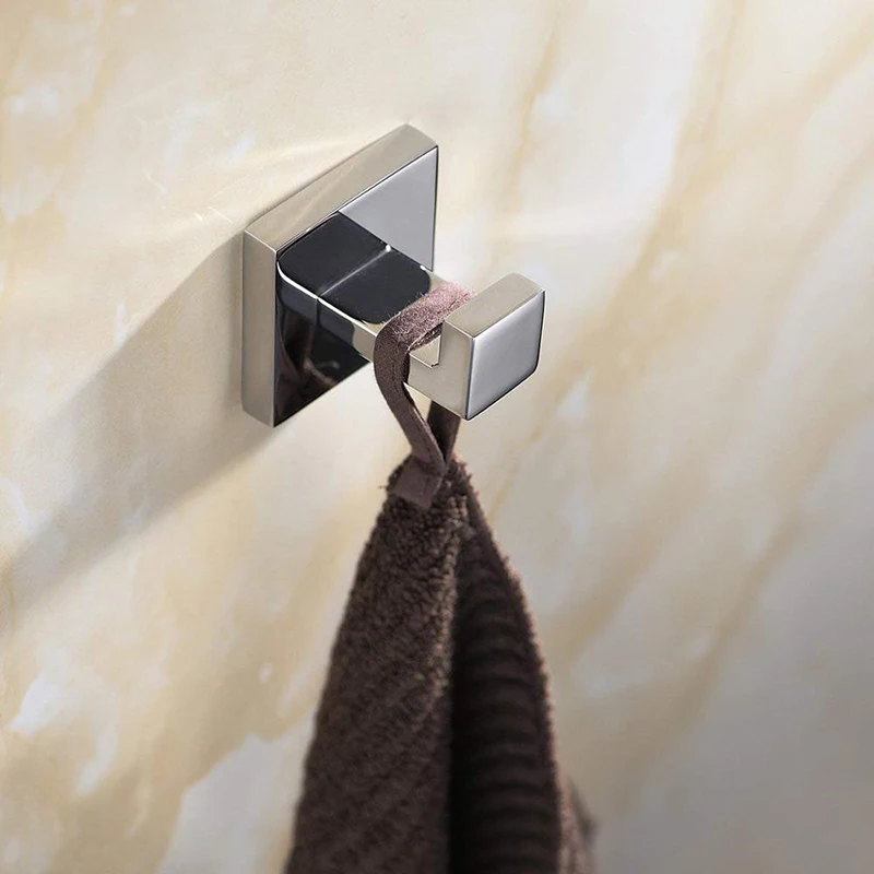 Hotel bathroom accessories single Polished Square Stainless Steel Coat Hat Hanger Robe Hook