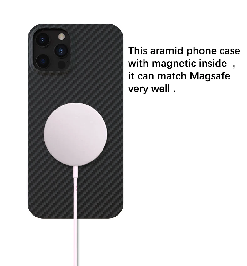 Чехол из углеродного арамидного волокна для iPhone 14 серии совместимый с magsafe черный/серый саржевого