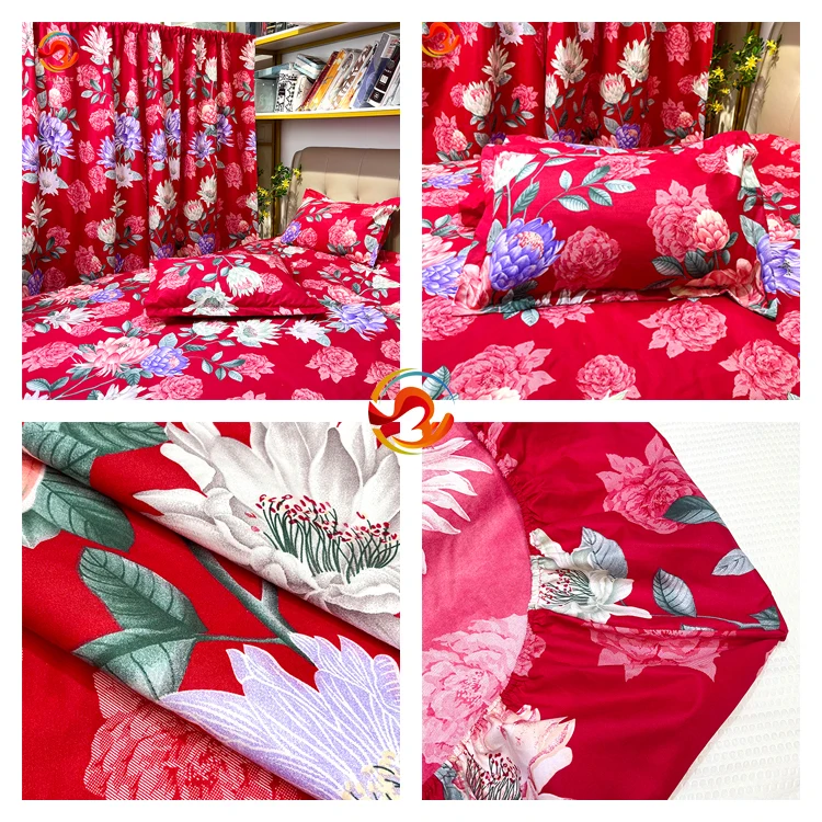 Factory Supplier Disperse Printing Microfiber Linen Sheet Four Piece Sets bedding set luxury bedding set hotel