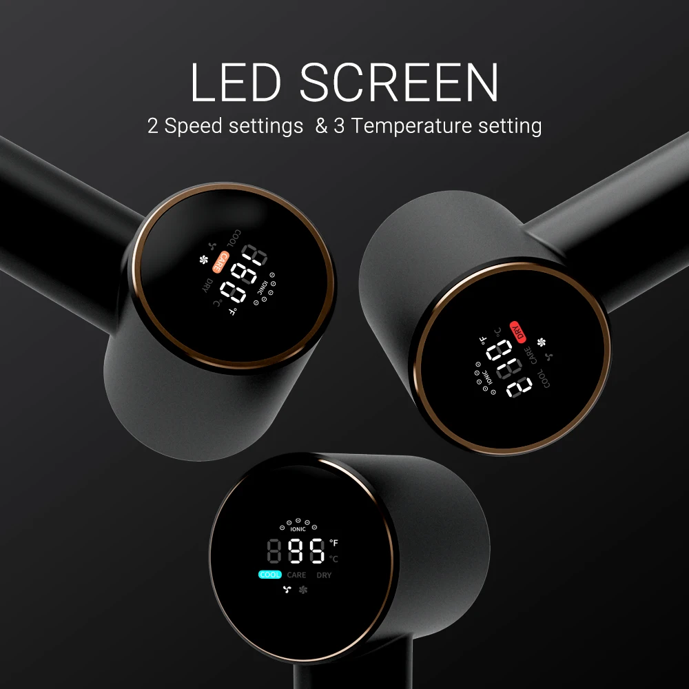 2024 NEW product Super ionic hair dryer Fast Heating  blow dryer With LCD Screen 1800w Multi speed  brushless hair dryer set