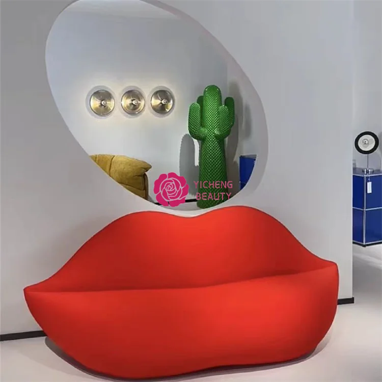 Wholesale Fashionable Lips Velvet Living Room Apartment Sofa Pink Red Lip Shaped Couch Sofa Kiss shape Sofa