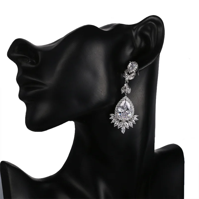
Synthetic Crystal Drop Zircon Stone Earrings Cubic Zirconia Big Water Drop Shape Drop Earrings 