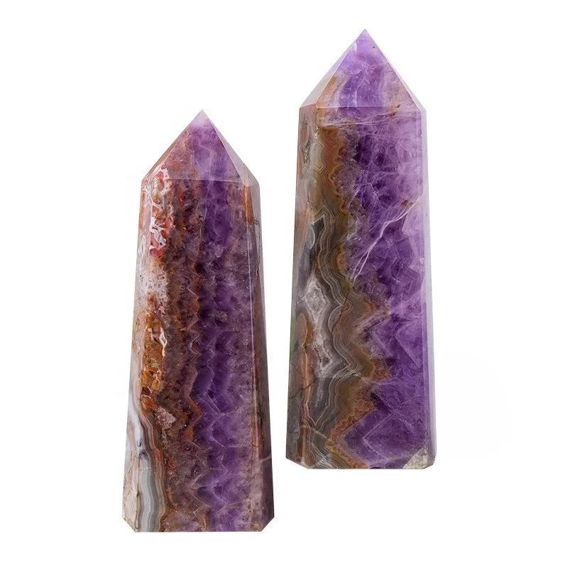 Factory price natural dream amethyst agate six-sided column crystal point tower for decoration