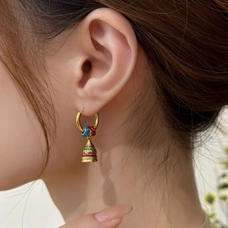 Versatile New Chinese Style Ruyi Persimmon Drop Earrings Simple Fashionable Enamel Stainless Steel for Parties