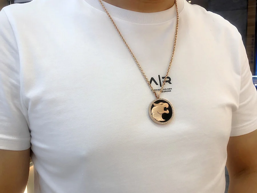 Wholesale Jewellery Luxury18K Solid Yellow Gold Brushed Natural Diamond Necklace for Men