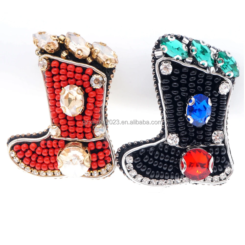 PE022 exquisite handmade boots patches brooch sew on rhinestone beaded boots patches