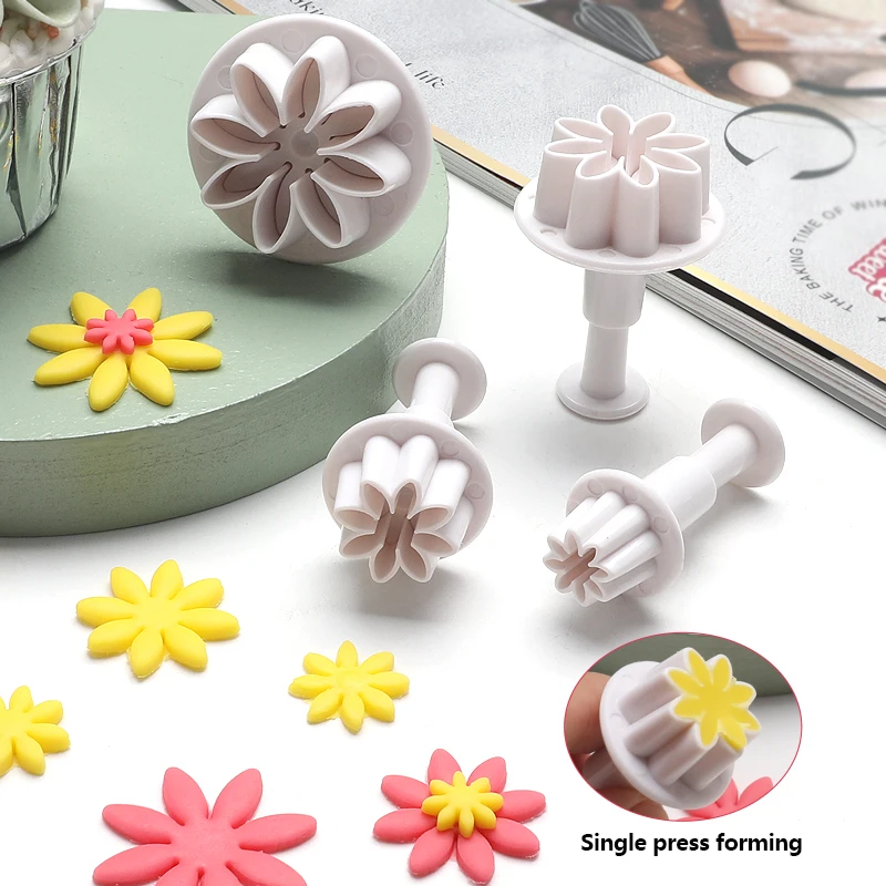 4 pieces flower shape white plastic press custom cookie cutter