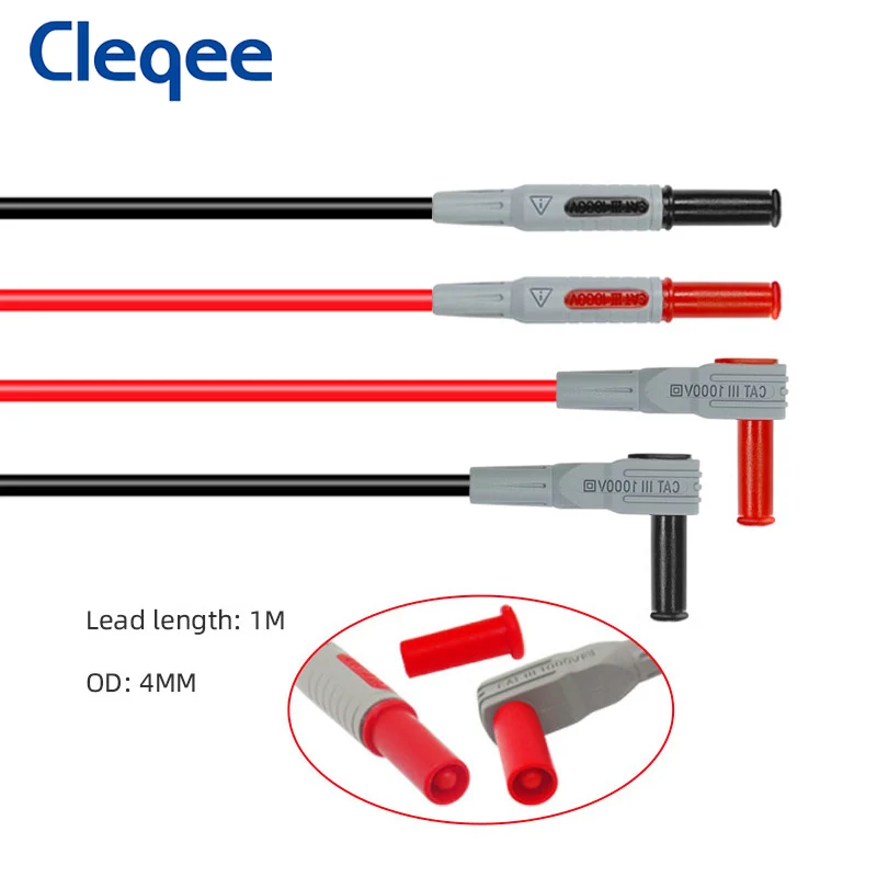 Тестовые выводы Cleqee P1033 4 мм с банановым штекером, прямые к прямоугольным штекерам под давлением, тестовая линия 1 м, кабель для тестирования мультиметра