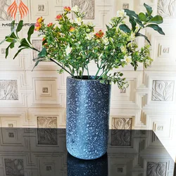 High Cylindrical grey Terrazzo style cement flower pot