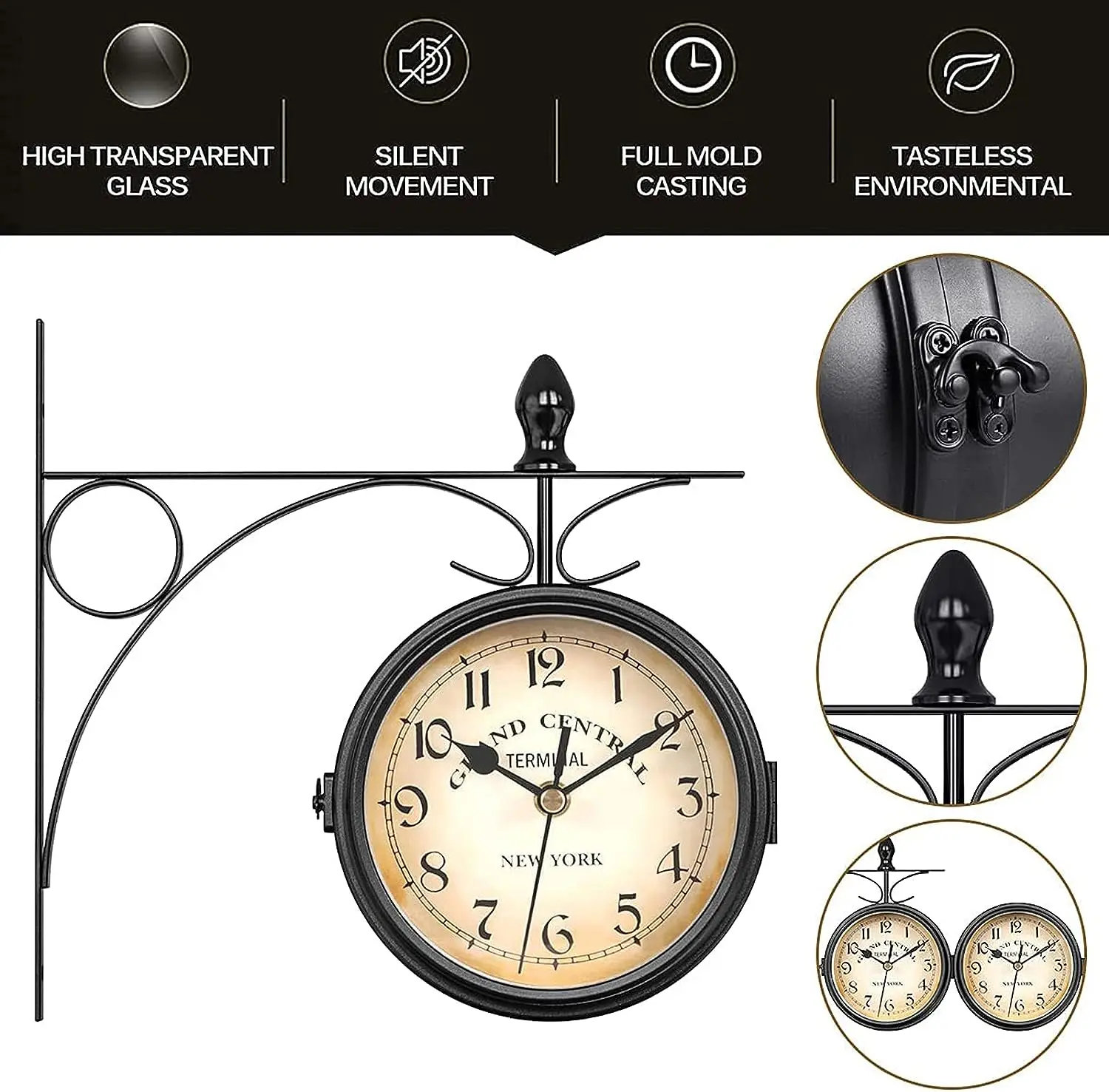 Retro Double-Sided Garden Wall Clock European Art Vintage Industrial 5inch Two Sides Wall Hanging Clock Classic Wall Clock
