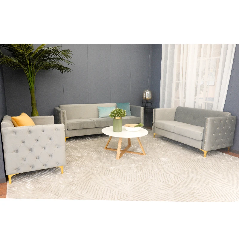 Living Room Modular Sectional Cheap Modern Lounge Designs Modern Home Furniture Metal Legs Velvet 3 2 1 Corner Sofa Set