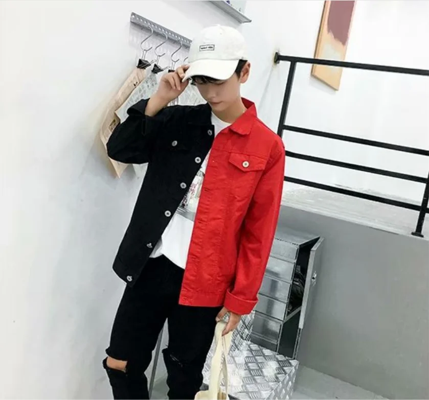 Wholesale most fashion slim fitting color block men denim jackets