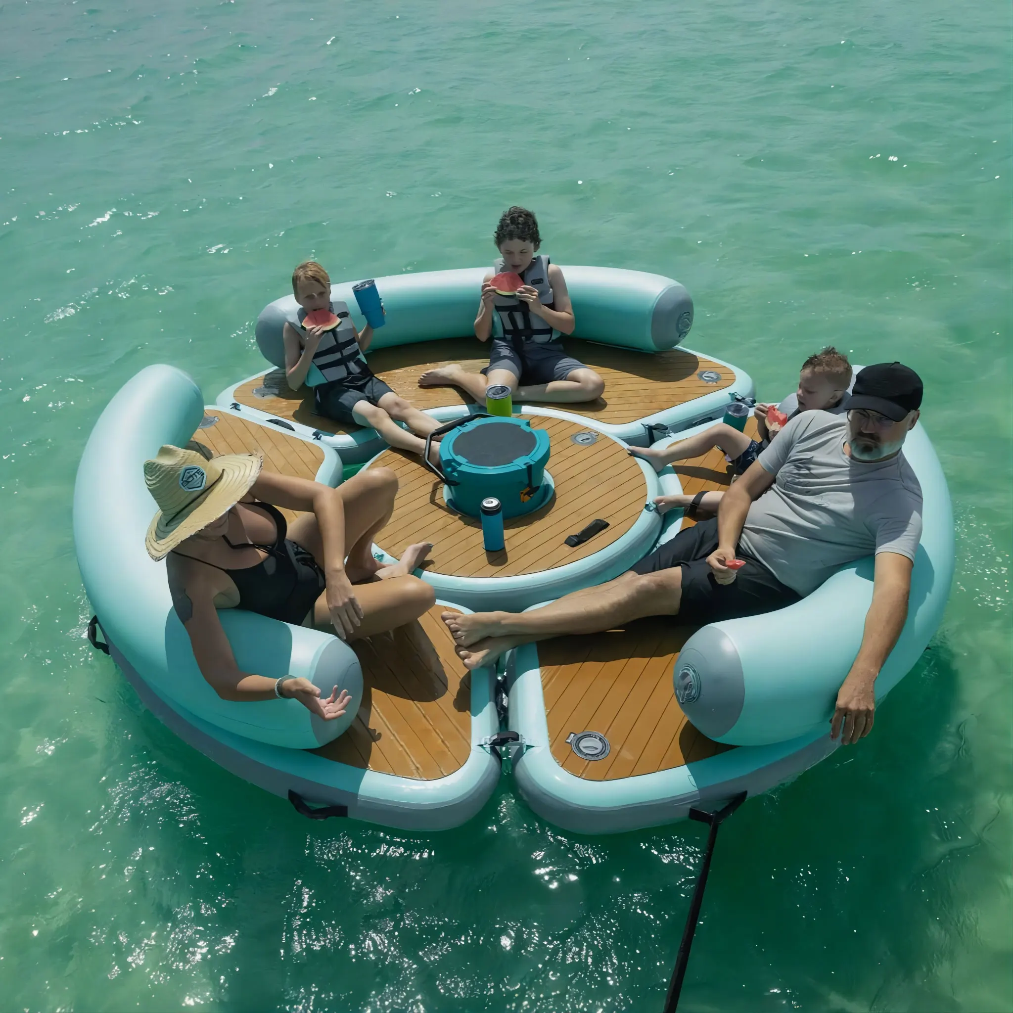 Swimming Water Inflatable Pontoon Boat Fishing Floating Platform Dock Eva Float Mats With Chair
