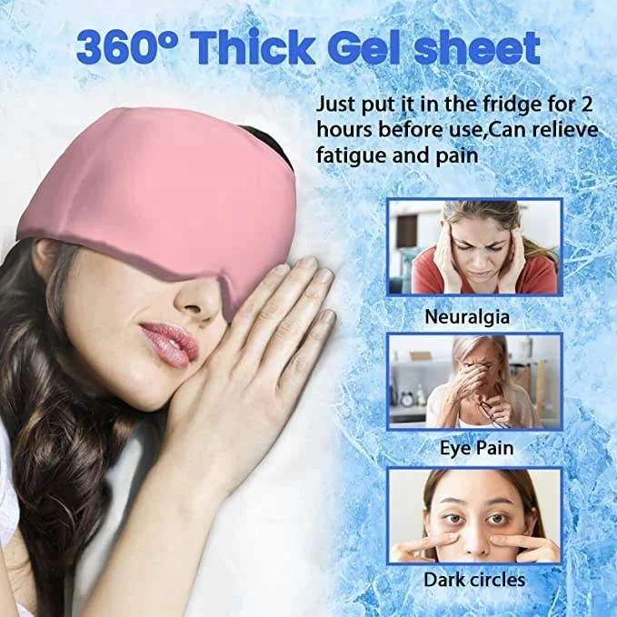 Migraine Ice Head Wrap, Headache Relief Hat for Tension Puffy Eyes Migraine Relief Hat Cap for Stress Relief Cold Compress