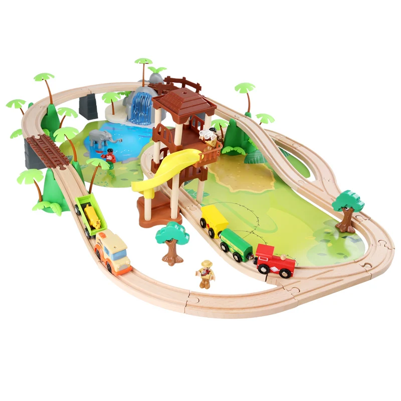 Kids Wooden Train Railway Cars And Track Toys