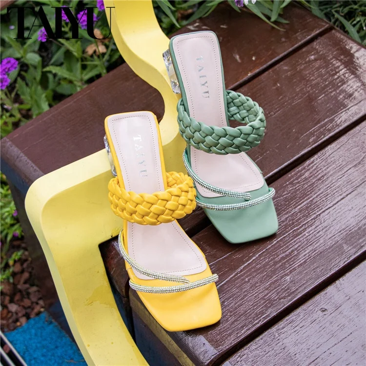 Customized Ladies Transparent Peep Toe Heels Women Footwear Backless Stiletto High Heels Slip On Heeled Slipper Sandals