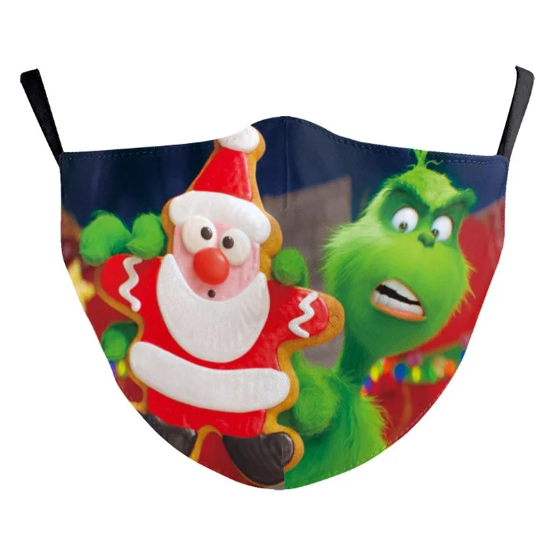 2021 New arrival 3d custom printed washable adjustable cotton Grinch Christmas party facemask