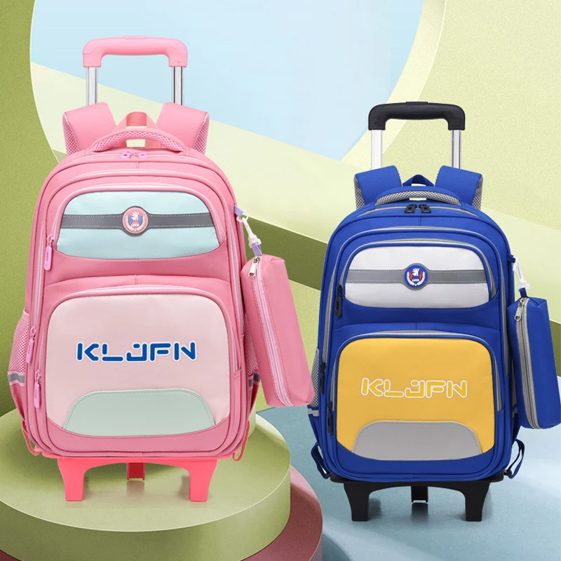 Trolley Schoolbag Removable Children School Bags With Wheels For Girls Boys Large Capacity Trolley Backpack Hard Shell Luggage