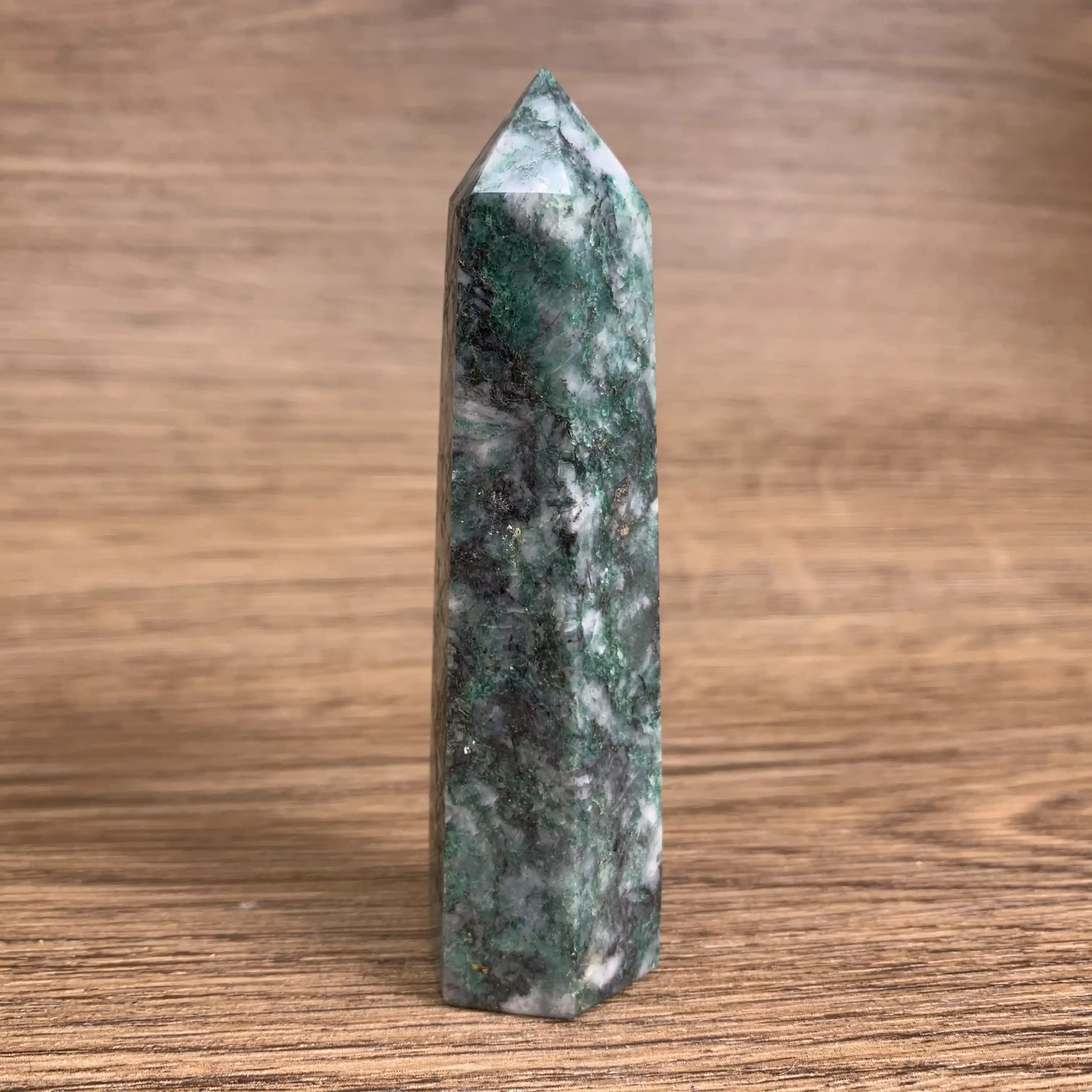 Wholesale Natural Crystal green jade with pyrite tower  Crystal wand point