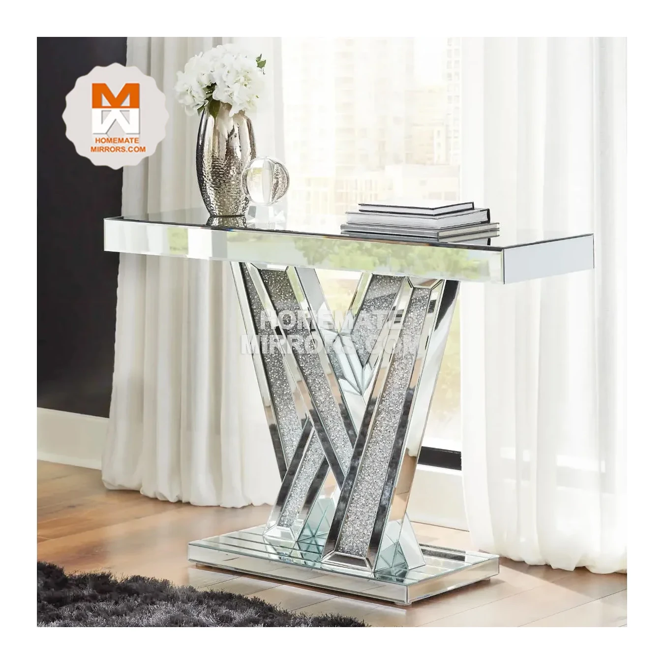 Sparkling Elegant Mirrored Console Table Crushed Diamond