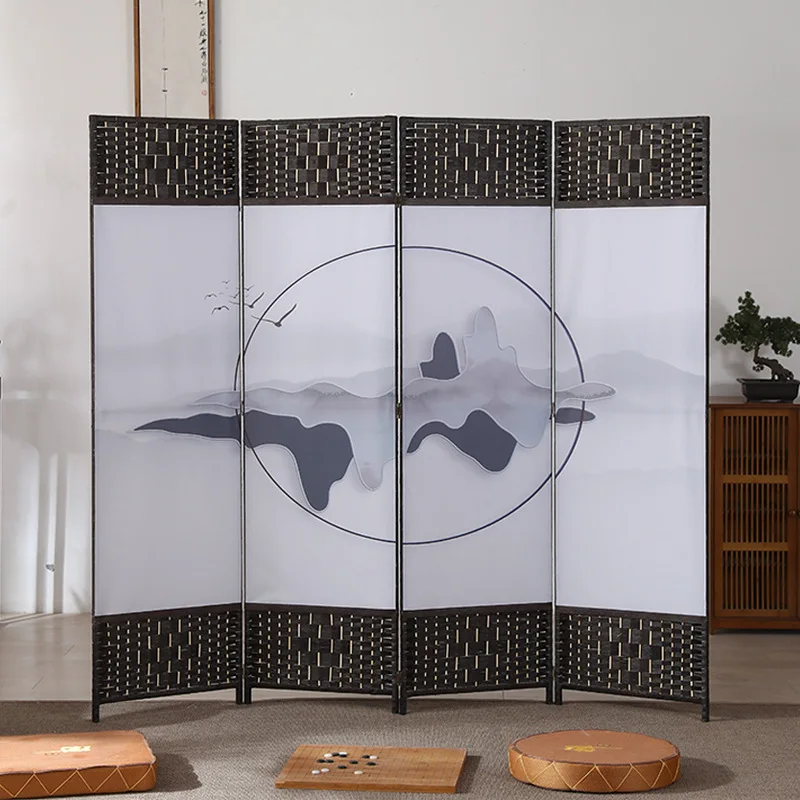 Chinese Folding Mobile Partition Wall Simple Modern fabric Rattan canvas screens & room dividers