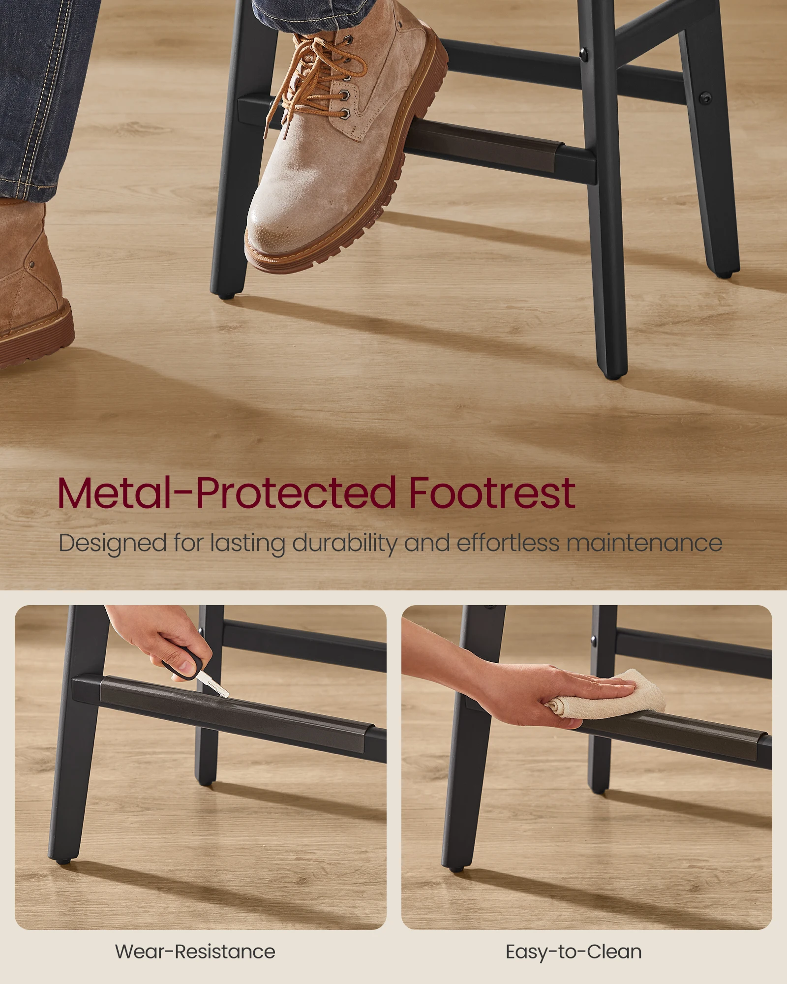 VASAGLE Counter Bar Stools Set of 2 Modern Backless Leather Bar Stools Solid Wood Legs Saddle stools