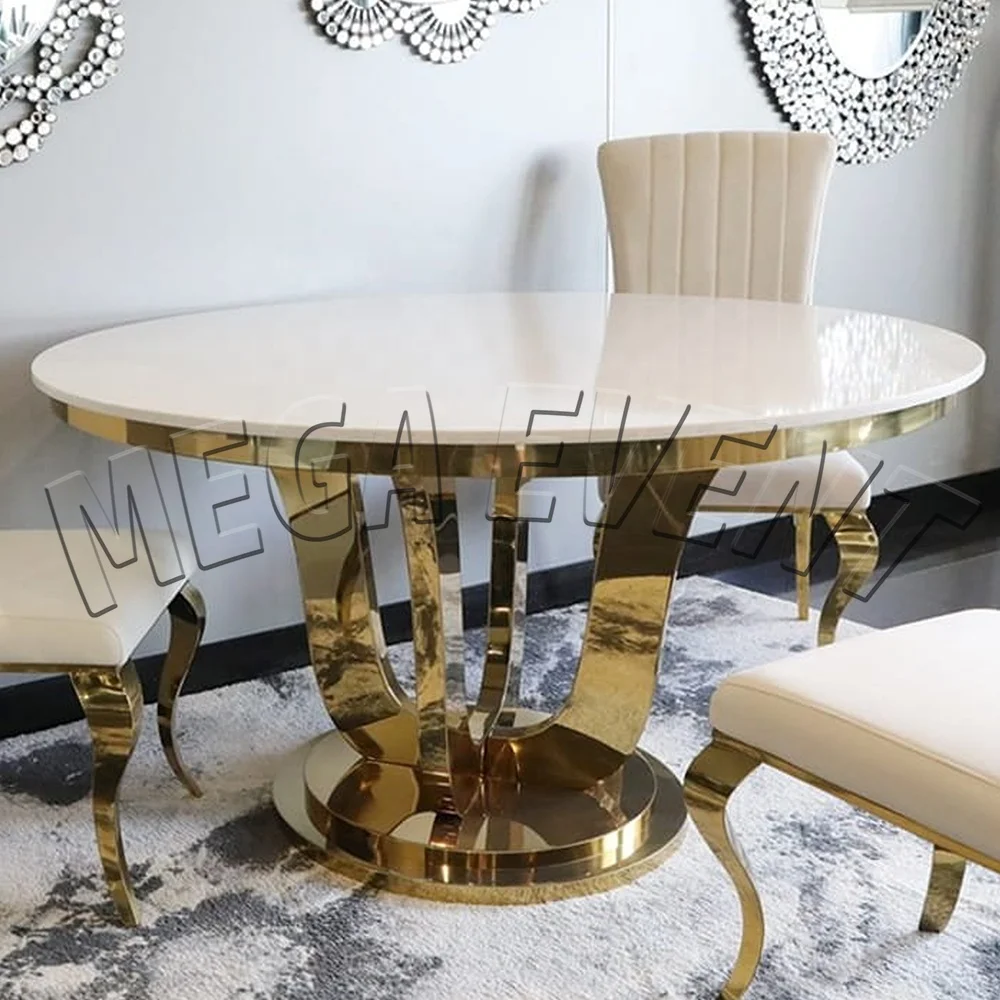 Wholesale cheap rental hotel restaurant dining catering 5ft gold round stainless steel table for wedding event