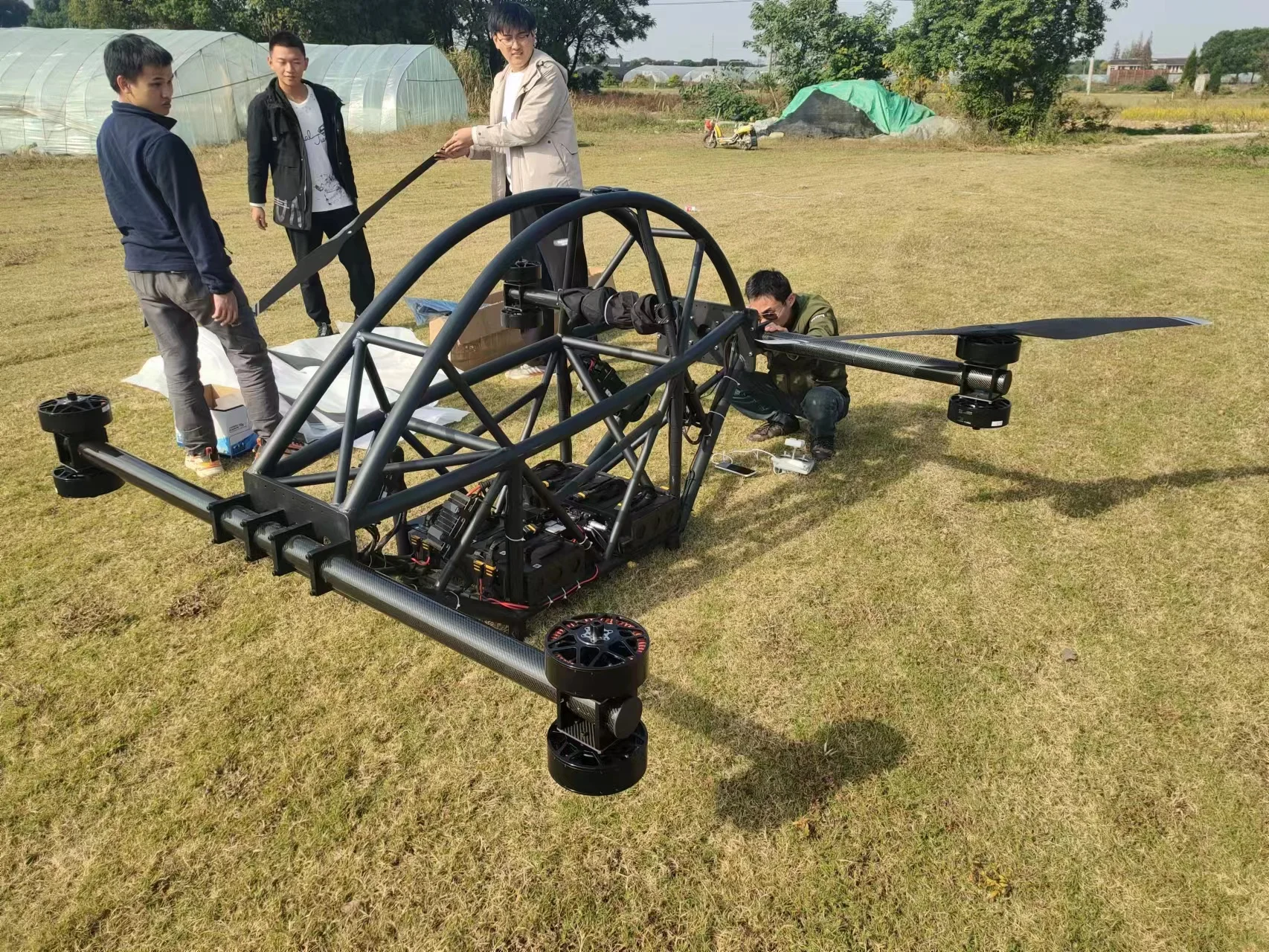 Large 75-100kg payload  heavy lifting drone  Coaxial Arm Set   Race Car-inspired Spaceframe Safety Cell Design