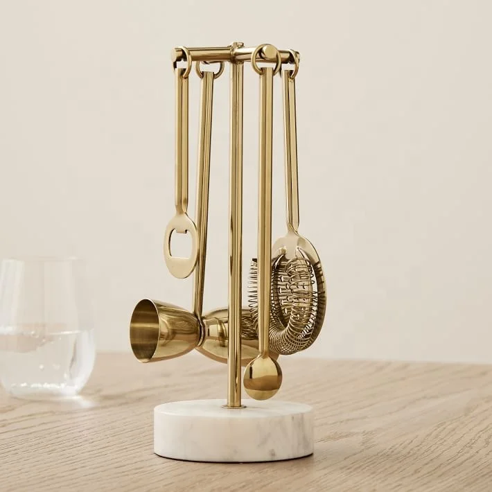 Luxury modern design round marble stone bar tools barware Collection marble stone bar tools stand