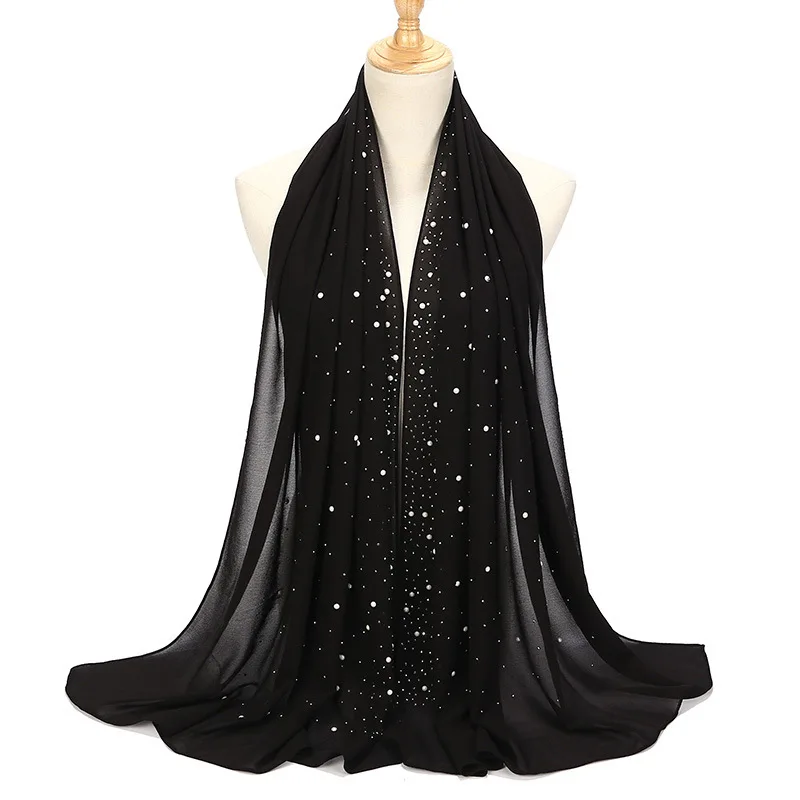 New style custom polyester color rhinestone design soft chiffon hijab scarf for muslim women