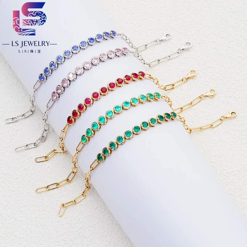 14K White Gold Yellow Gold Royal Blue Lab Sapphire Lab Ruby tennis bracelet