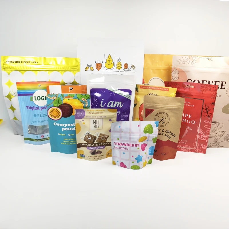 Christmas Present Stand Up Pouch Zipper Bags Flat Bottom Kraft Paper Bag Digital Print Stand Up Pouch Kraft Pouch Stand Up