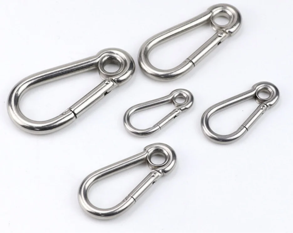Stainless Steel Heavy Duty Carabiner Clips with Round Hole Snap Hook Quick Links Chain Accessories Tool